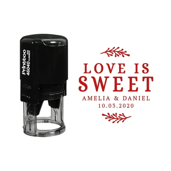 Printtoo Personalized Red Self Inking Wedding Favor Rubber Heavy Duty Stamp Love is Sweet Round Custom Stamper-40 mm