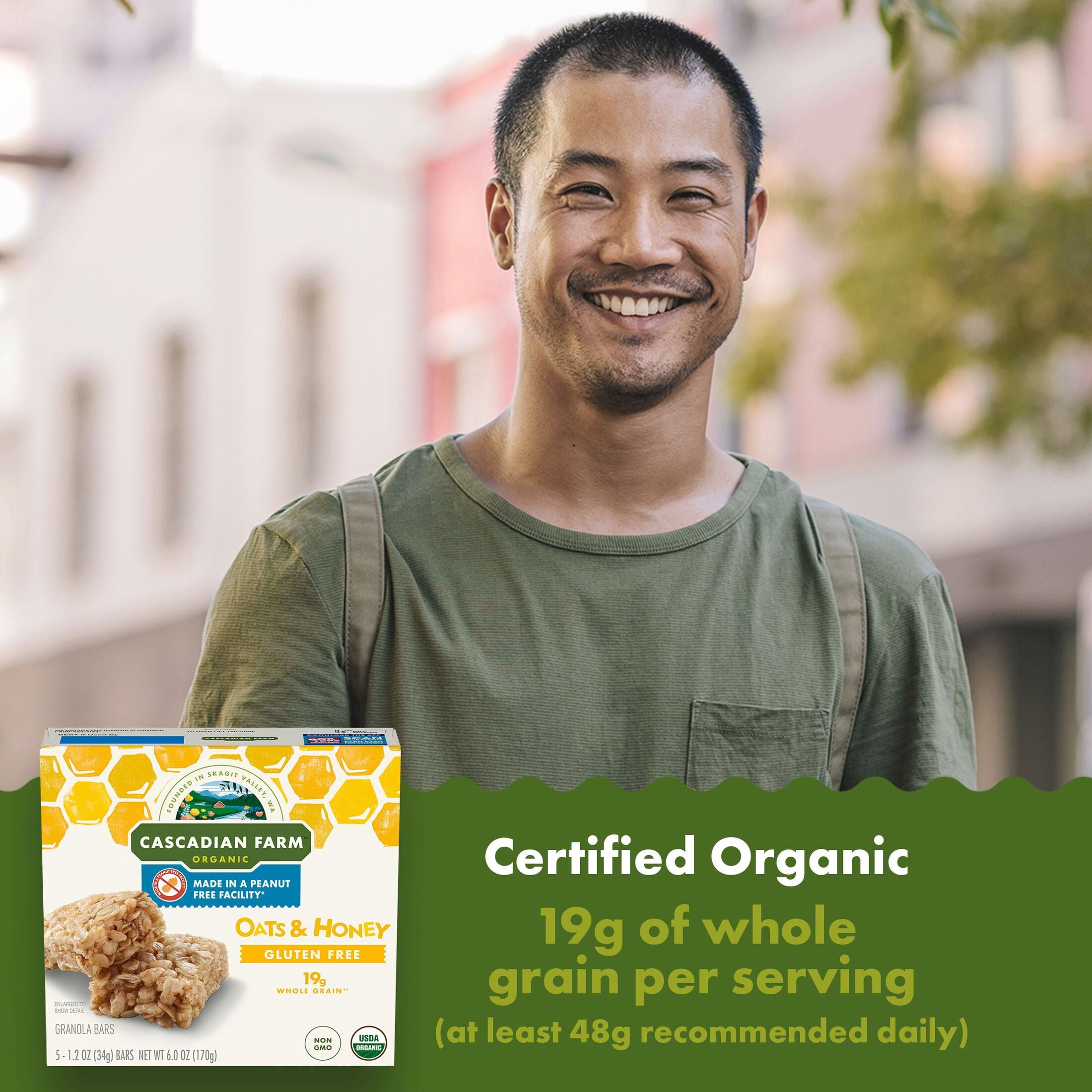 Cascadian Farm Organic Granola Bar, Oats and Honey, 5 Bars, 6 oz