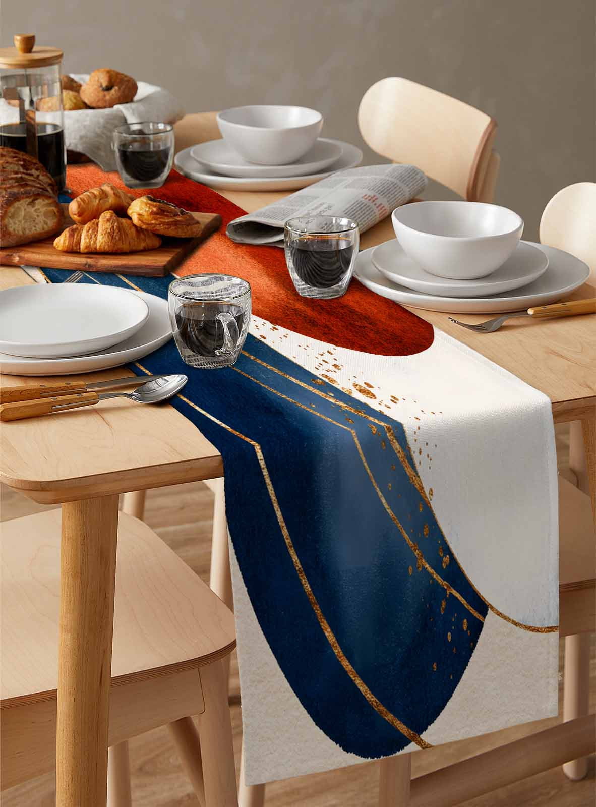 Navy Blue Burnt Orange Table Runner Modern Boho Art Geometric Tablerunners 16 x 72 Inch, Table Decorations Tabletop Scarf for Summer Gathering Holiday Farmhouse Kitchen Dining Decor