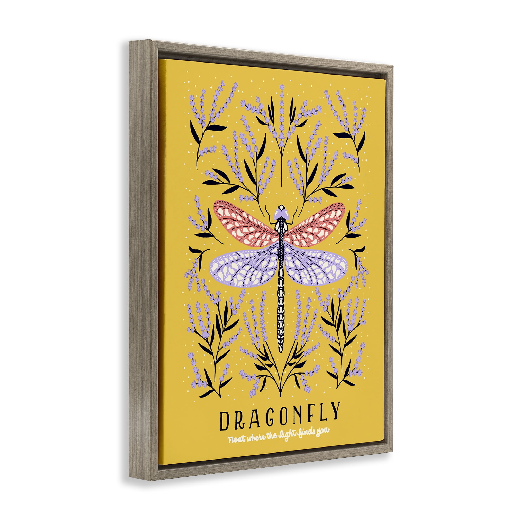 Stupell Industries Dragonfly Symmetry on Yellow Brown Framed Floater Canvas Wall Art, design by Indira Prieto | IndySign