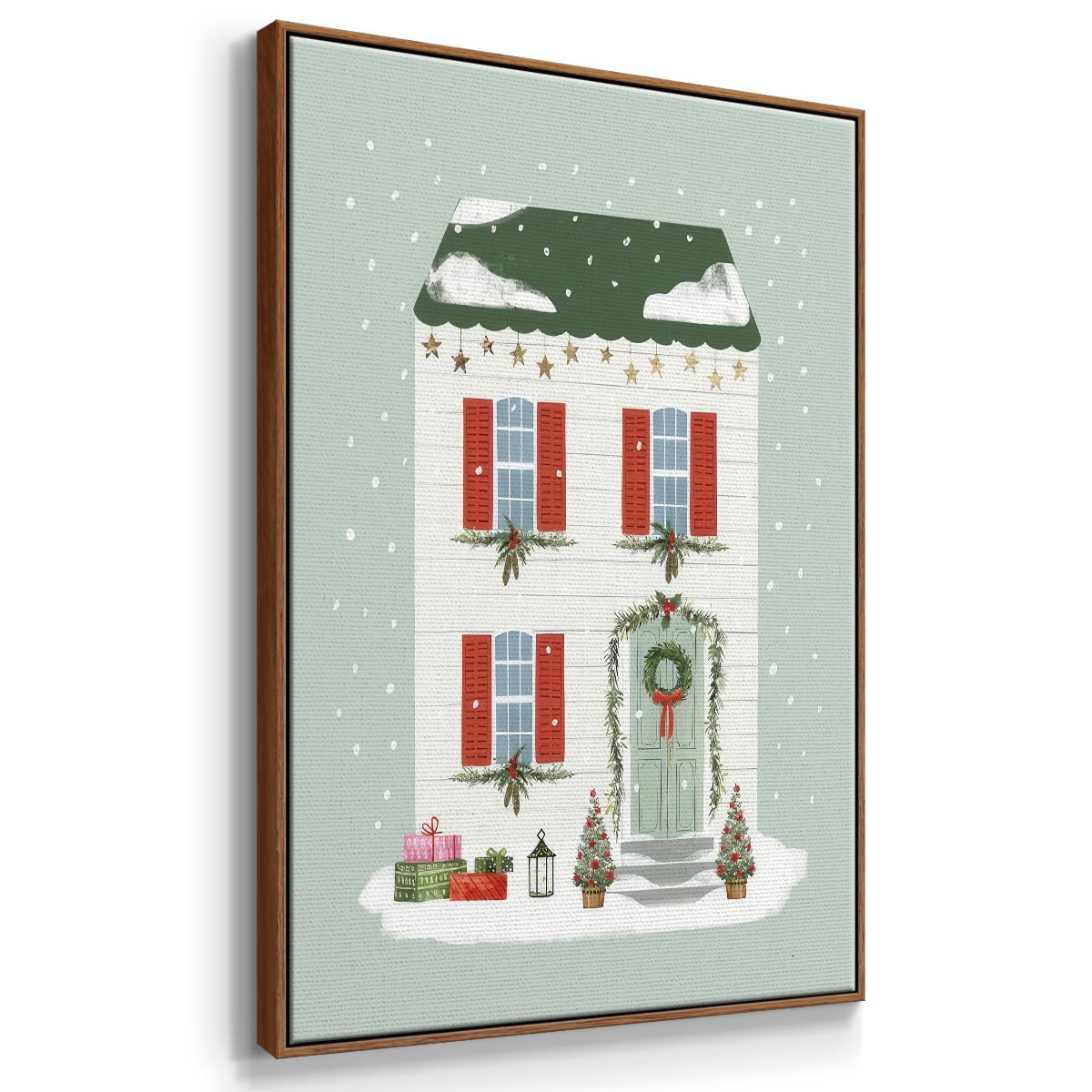 Festive Front Door IV - Framed Gallery Wrapped Holiday Canvas - 25 x 37 - Rosewood Frame