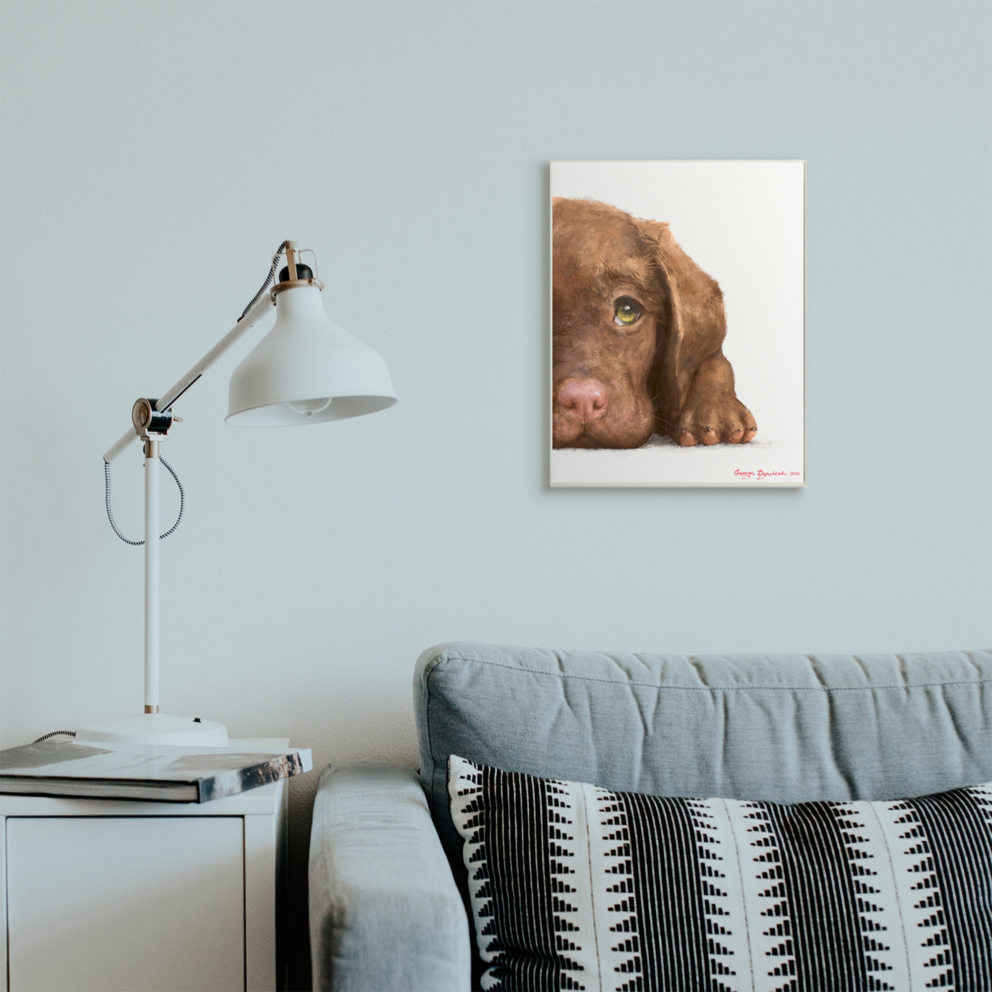 Stupell Industries Chocolate Labrador Puppy Resting Adorable Dog Portrait Wall Plaque, 13 x 19, Design by George Dyachenko