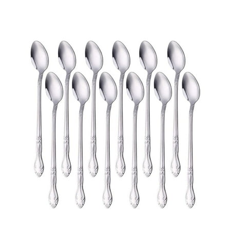 

Iced Tea Coffee Spoons Long Handle 8-Inch Cold Drink Stirring Spoons BUY&USE 12 PCS Rose Pattern Silverware Flatware Set