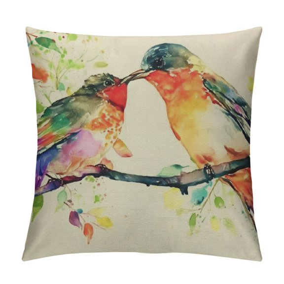 PRATYUS Outdoor Throw Pillow Covers Summer Spring Hummingbirds Decorative Tropical Cushion Cases Home Porch Décor Couch Outside for Patio Furniture Bed Sofa,Watercolor Birds Floral 12x12in