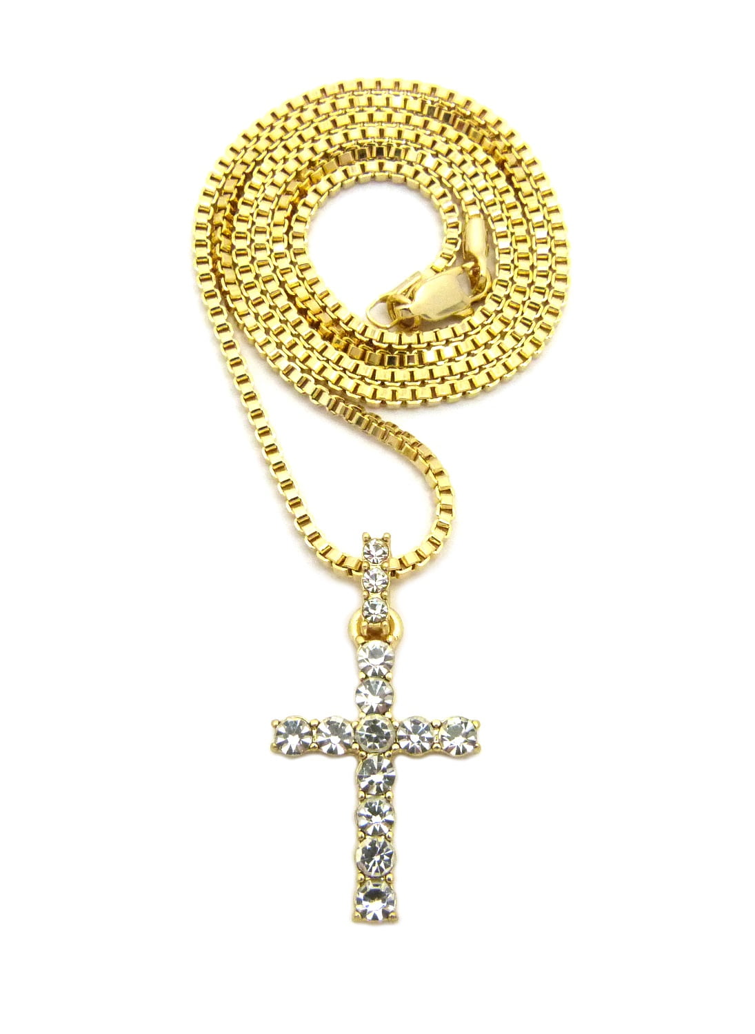 Men Iced Out glo gang Cross Pendant or w/ 4mm 36" Franco Chain Necklace FS005 