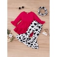 thumbnail image 2 of Xingqing Toddler Baby Girls Automne Clothes 3pcs Volant Robe à Manches Longues Tops + Pantalon Évasé + Ensemble de Foulard Rose Rouge 3-4 Ans, 2 of 9