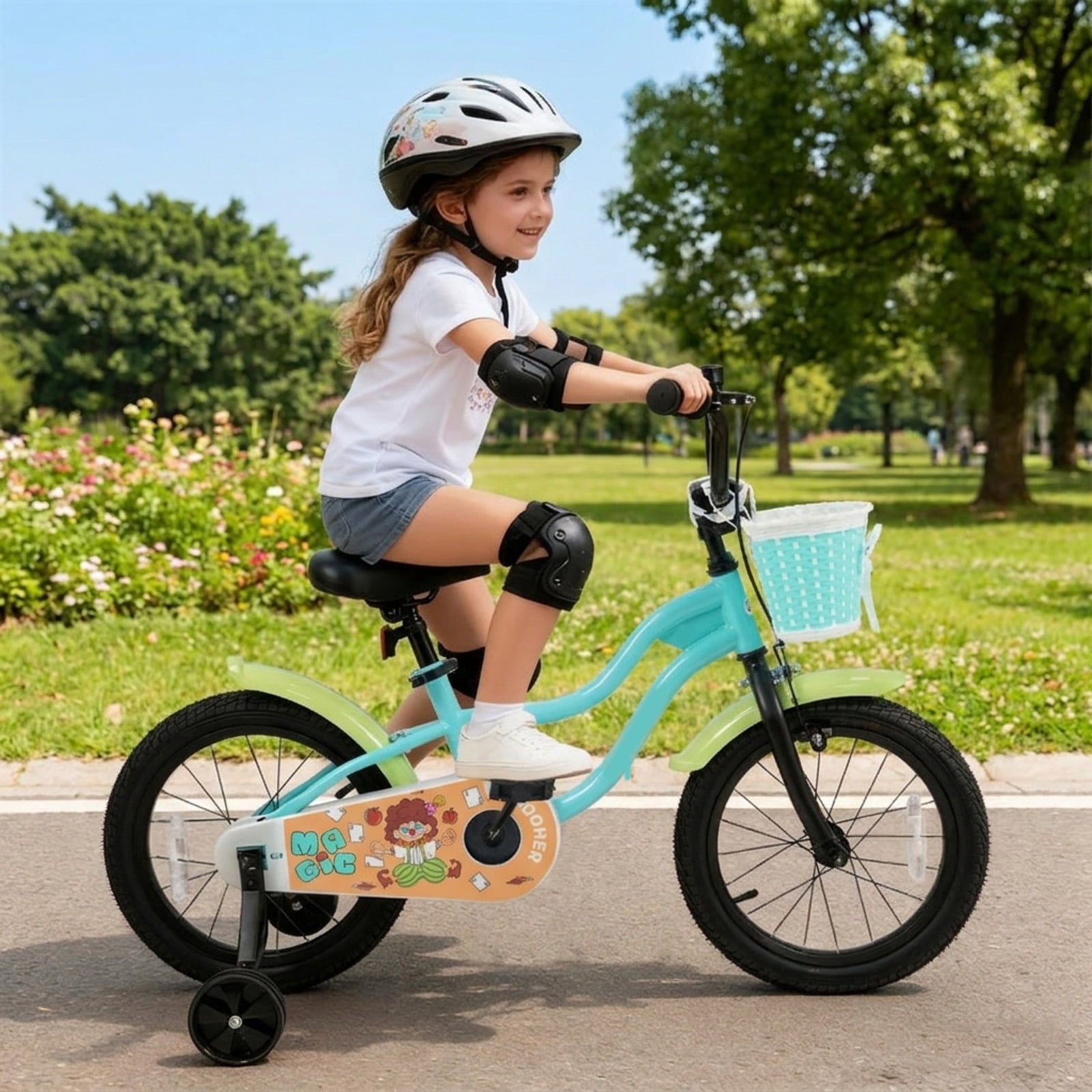 Redsmile Kids Bike 12 Inch with Training Wheels and Basket for Boys Girls Ages 3-4, Toddler Bicycle with Adjustable Seat, Coaster Brake, Beginner Trainer Bike, Green