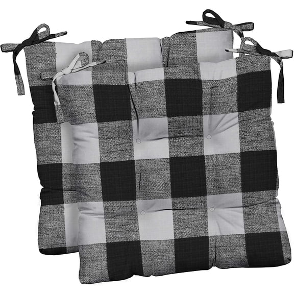 RSH Décor Indoor Outdoor Set of 2 Tufted Dining Chair Seat Cushions, 17" x 17" x 2", Black Buffalo Plaid