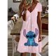 thumbnail image 3 of Vestido elegante informal con cuello en V y largo hasta la rodilla con estampado de Lilo y Stitch de Disney para mujer de verano Y2K 2024, 3 of 5