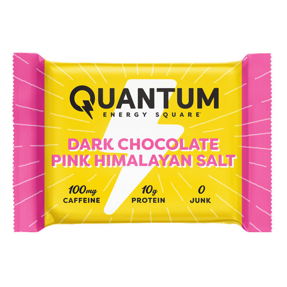 Quantum Energy Square: Energy Bar with Caffeine & 10g Protein. Delicious Healthy Snack On The Go. (Vegan, Gluten-free, Soy-free, Dairy-free). Flavor: Dark Chocolate Pink Himalayan Salt 8Pk