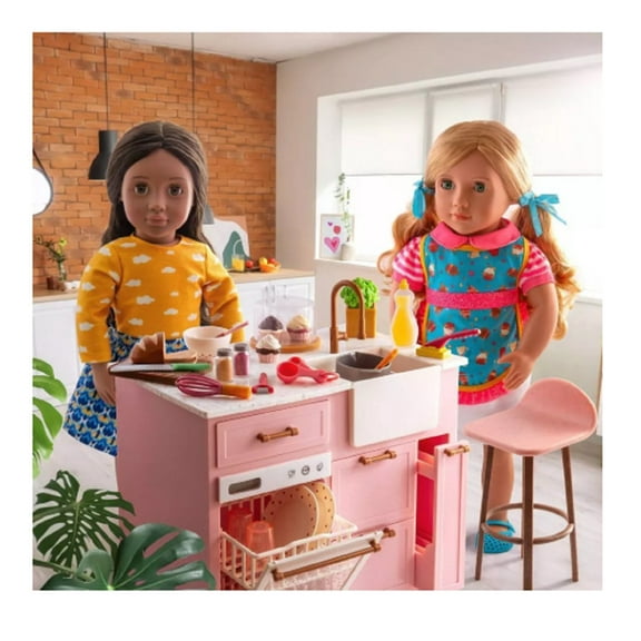 Our Generation Kitchen Island with Accessories for 18" Dolls, New