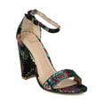 thumbnail image 1 of Women Floral Brocade Open Toe Ankle Strap Block Heel Sandal HD98, 1 of 5