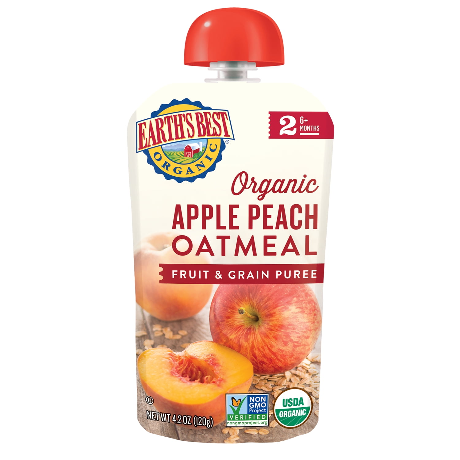 Earth's Best Organic Stage 2 Baby Food, Apple Peach Oatmeal, 3.5 oz Pouch