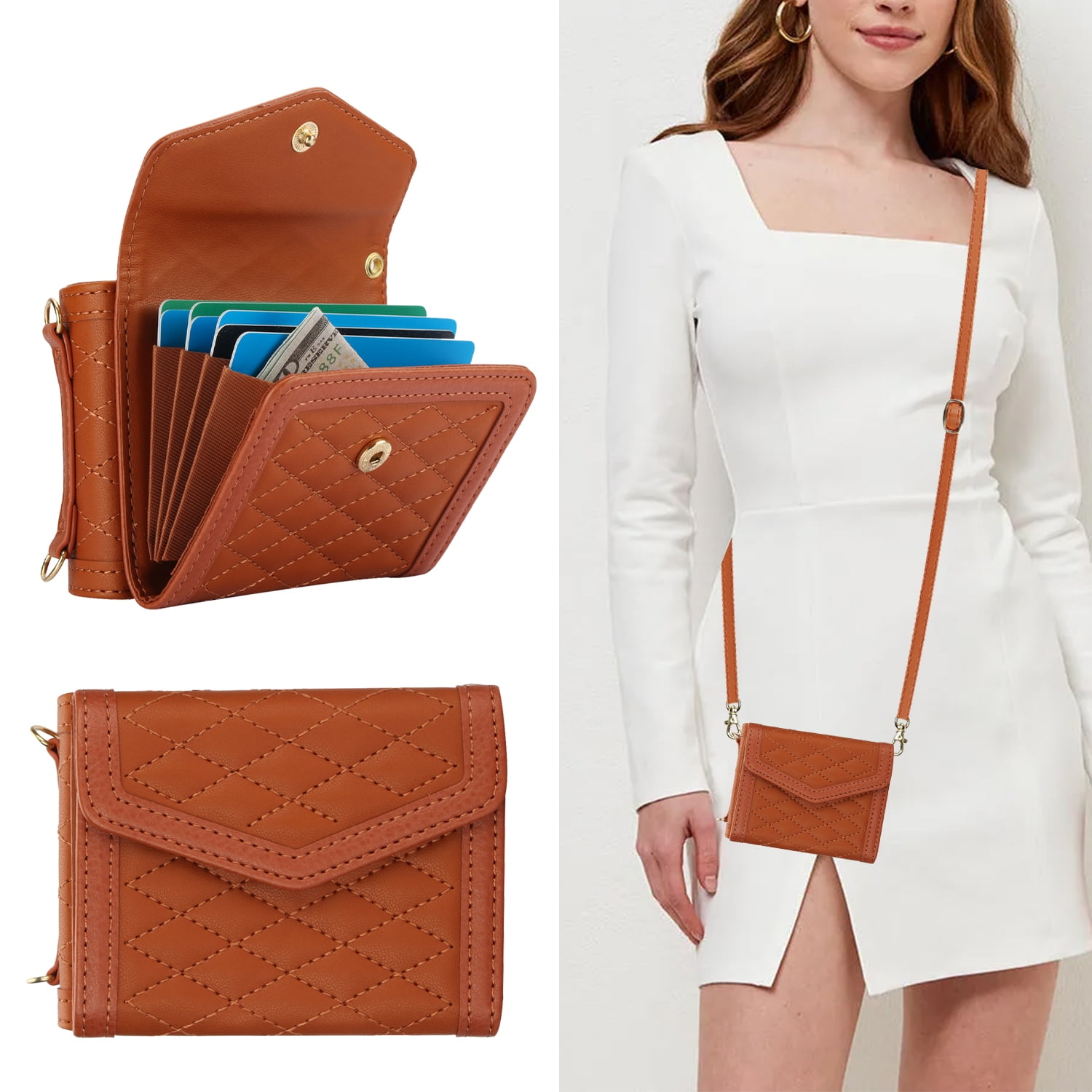 for Samsung Galaxy Z Flip 7 Elegant Case Wallet for Women, 4 Card Holder & Shoulder Strap & Wristlet Flip PU Leather Phone Case with RFID Blocking for Samsung Galaxy Z Flip 7, Brown