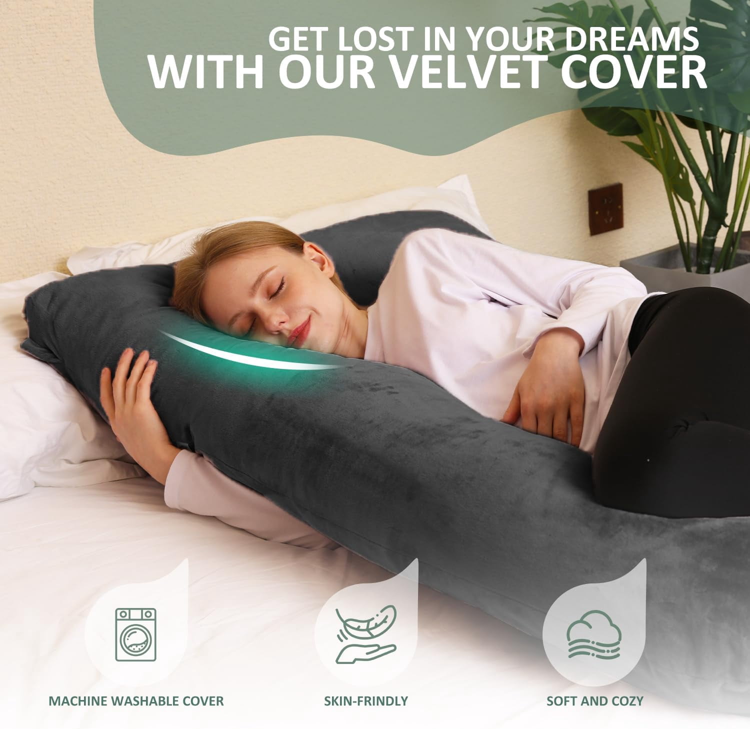 Chilling Home Pregnancy Pillow, U Shaped Pregnancy Pillows for Sleeping Full Body Pillow Maternity Pillow for Pregnant Women 58 inch, Pregnant Women Must Have with Removable Cover, Black