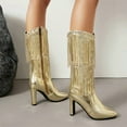 thumbnail image 5 of Fashionable Women's Mid-Calf Boots with Glittery Pointed Toe and Heel Featuring Fringe Tassel Design for Ladies, 5 of 6