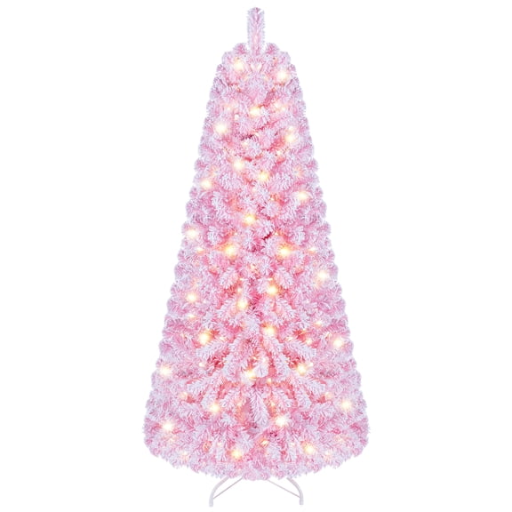 Costway 5 FT Flocked Fir Christmas Tree with 432 Full Branch Tips 160 Warm White LED Lights