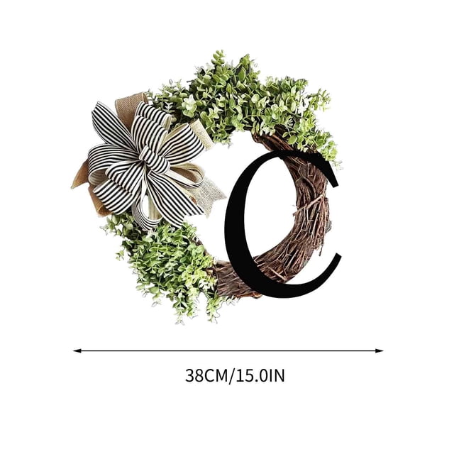 Front Door Wreath With 26 Alphabet Letters Decorative Rattan Ring Hanging For Home Wall Window Decoration 38 cm