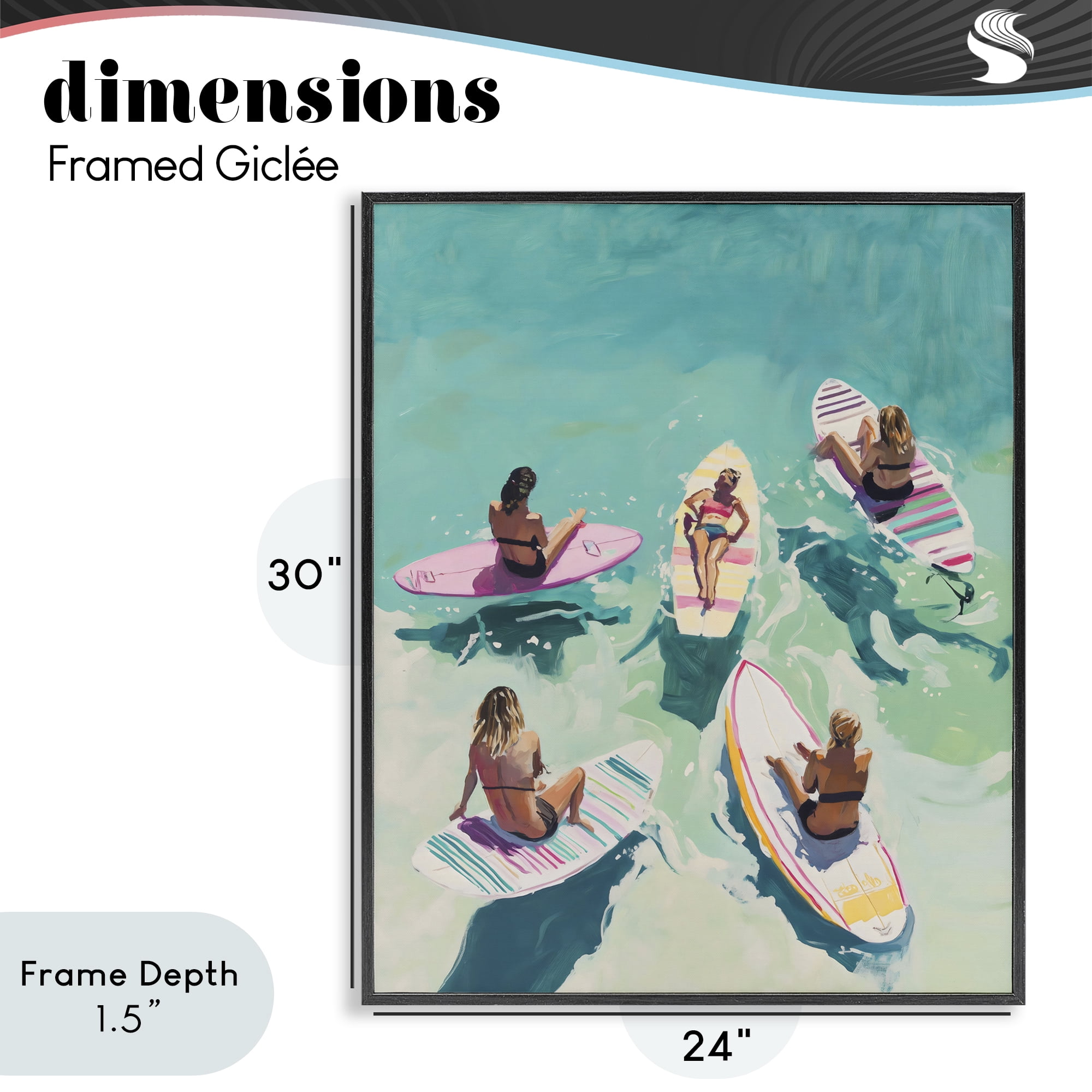 Stupell Industries Women Surfers at Turquoise Beach Black Framed Giclee Art, design by The Prints Vibe