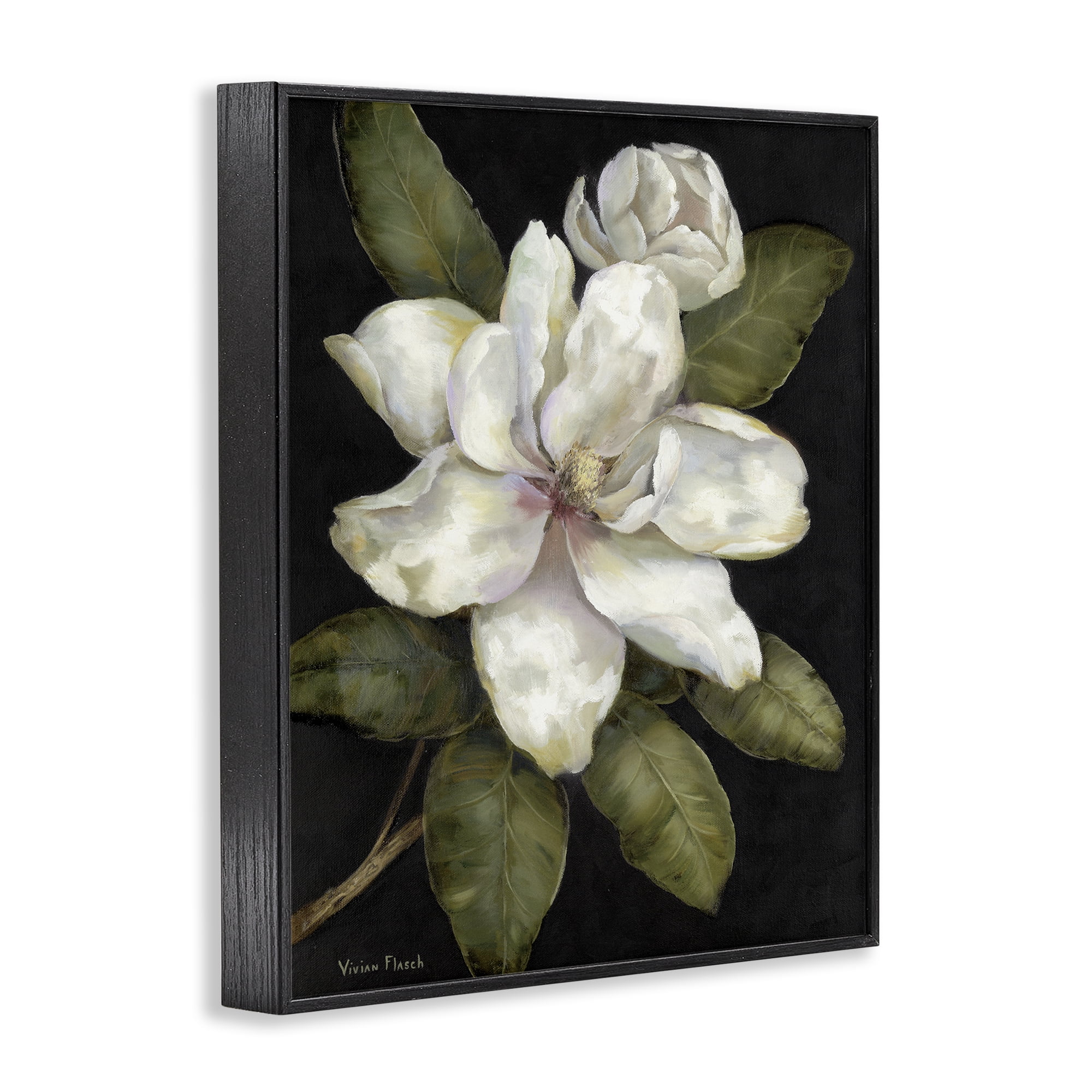 Stupell Industries Budding Magnolia Blooms Black Framed Giclee Art, design by Nan
