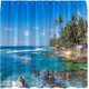 thumbnail image 1 of 2025 Beach Shower Curtain Tropical Ocean Sunset Sunrise Orange Sky Seaside Landscape Sea Waves Hawaii Coastal Nature Scenery Bathroom Curtain with Hoo, 1 of 3