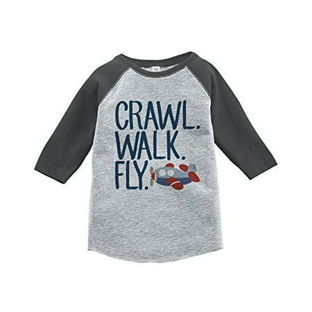 

7 ate 9 Apparel Kids Crawl Walk Fly Grey Baseball Tee