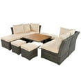 thumbnail image 3 of 9 Pieces Outdoor Patio Furniture Set Outdoor Sectional Rattan Sofa Set Manual Wicker Patio Conversation Set with Ottomans, Solid Wood Coffee Table for Yard Deck Porch(Beige), 3 of 9