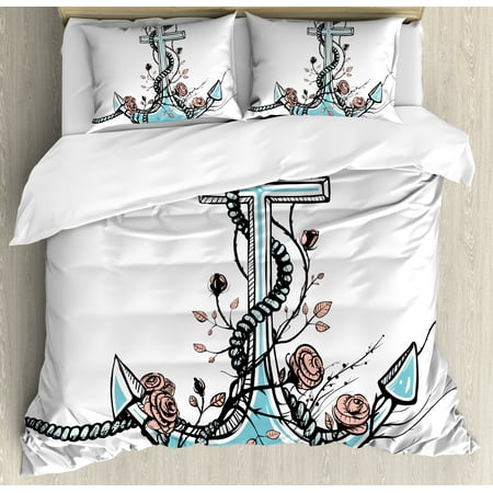 Anchor Duvet Cover Set Romantic Boho Design Sketch Of An Old