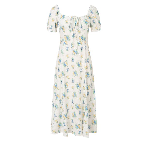 WILLBEST Vestidos con Curvas para Mujer, Vestidos Casuales de Verano para Mujer, de Manga Corta, con Cuello Cuadrado y Abertura Midi Grande