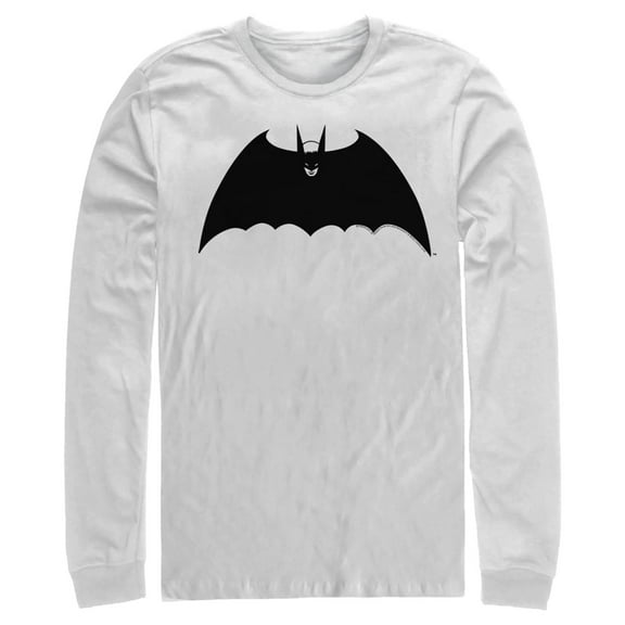 Men's Batman Winged Caped Crusader Symbol Long Sleeve Shirt White Small