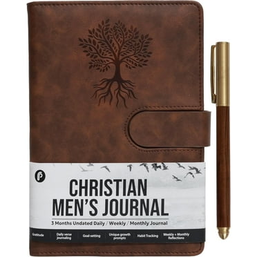 Leather Christian Bible Prayer Journal For Men - Study Scripture Notebook & Planner Undated Religious Daily Devotional, Tree of Life