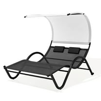 Crestlive Products Outdoor Steel Patio Double Black Chaise Lounge, Black