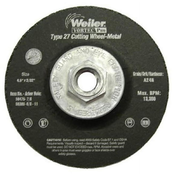 Weiler 804-56385 4-1-2 Inchx 3-32 Inch T27 Cutting Wheel A24T 5-8-11Ah