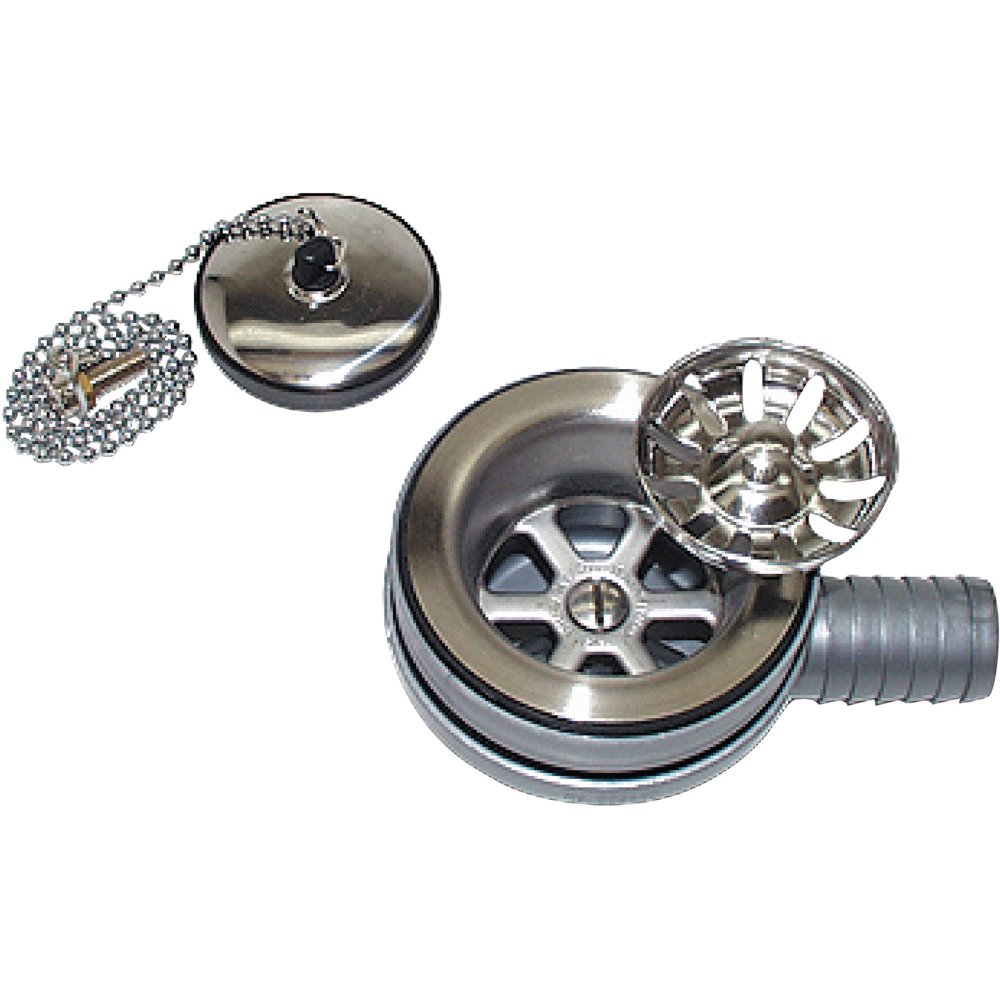 Scandvik 10308 Sink Drain with Basket and Stopper fits 21/16" Drain