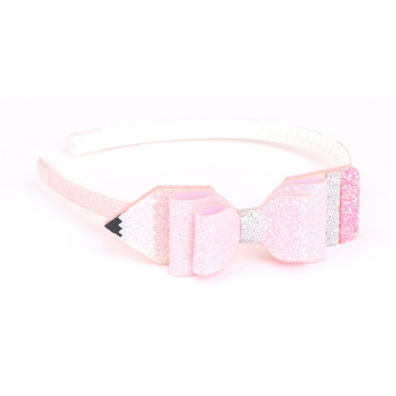 Back to School Headband pink Pencil Hair Bands Glitter Pencil Bow Head band Cute School Hair Accessories for Women Girls First Day of School Party Supplies