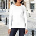 thumbnail image 2 of Long Sleeve T Shirt Women Cotton Women's Classic Fit Long Sleeve Crew Neck Solid Color Long Sleeved Base T Shirt White, S, 2 of 6