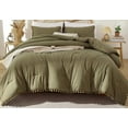thumbnail image 2 of Boho Duvet Cover Set For Bedroom Pompom Bedding Set Breathable Olive Green Quilt Cover 8Corner tie For Closure Zipper Bohemian Bedding Set, 2 of 3