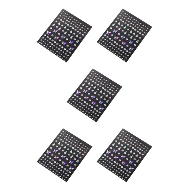 Justharion Eye Face Rhinestone Stickers Geometric Bling Beads Eyebrow Crystal Glitter Makeup DIY Decorations Costume Wedding Type 2 5Set