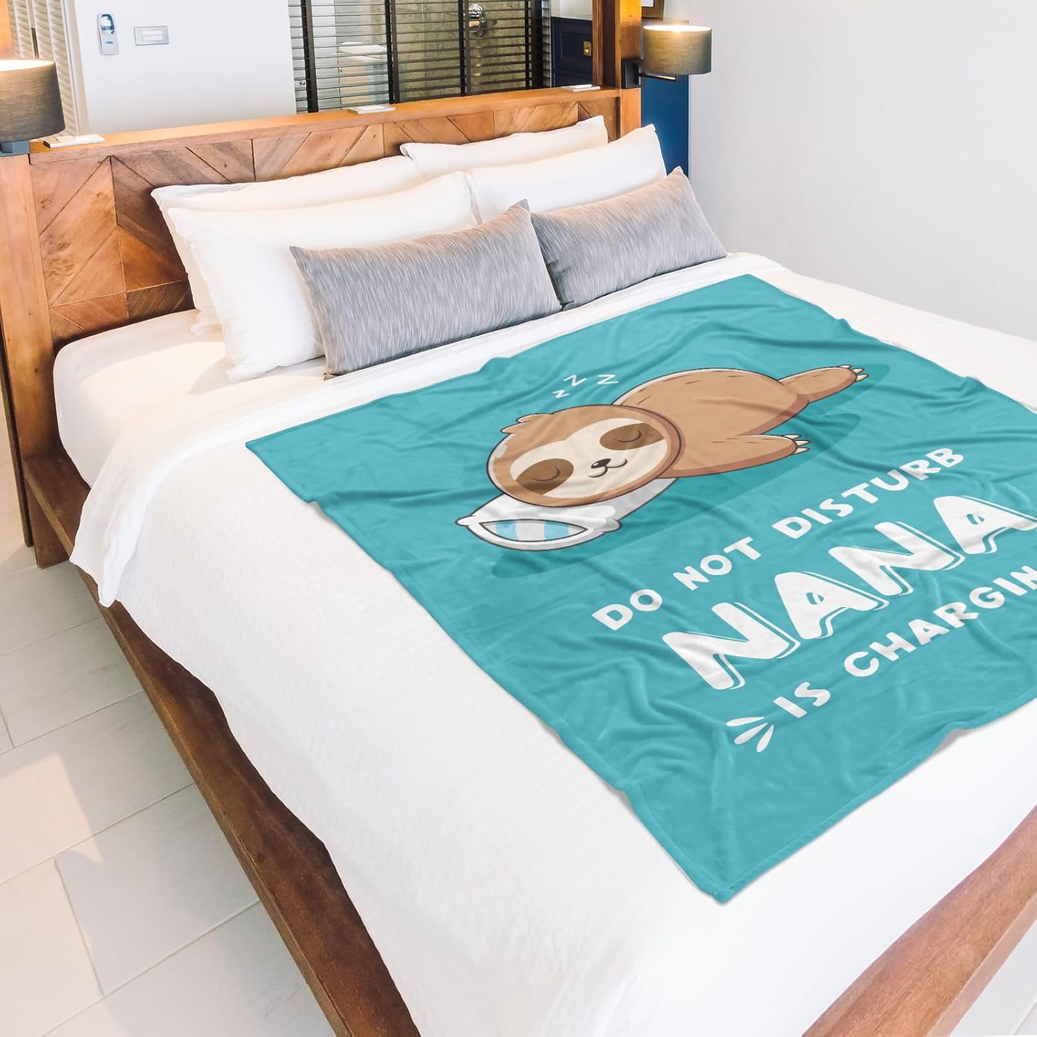 Funny Nana Gifts for Christmas, Nana is Charging Sloth Blanket, Nana Birthday Gifts, Gifts for Nana from Grandkids for Mothers Day, Soft Sloth Throws Blankets for Nana