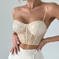 thumbnail image 2 of RYRJJ Womens Summer Lace Bustier Mesh Floral Embroidery Vintage Spaghetti Strap Corset Going Out Party Camisole Crop Top 01#Beige XS, 2 of 9