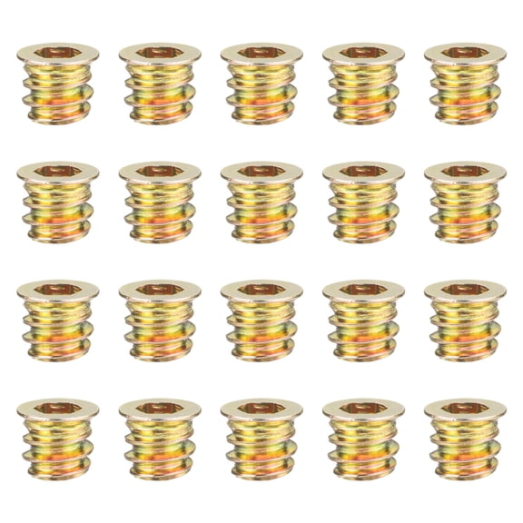 Uxcell 20pcs Countersunk Head Hex Drive Threaded Inserts for Wood, 1/5"-6 x 10mm Q235 Carbon Steel Threaded Insert Furniture Screw Nuts for Wood Tools Flush Bolt Headless Hardware Nuts