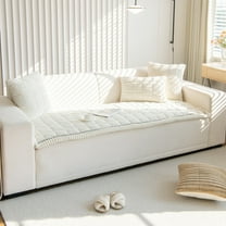 Cinvoph Plush Thickened Sofa Covers for 3 Cushion Sofa Warm Soft Washable Non Slip Couch Cover, Furniture Protector for Living Room Holiday Winter Home Decor, White