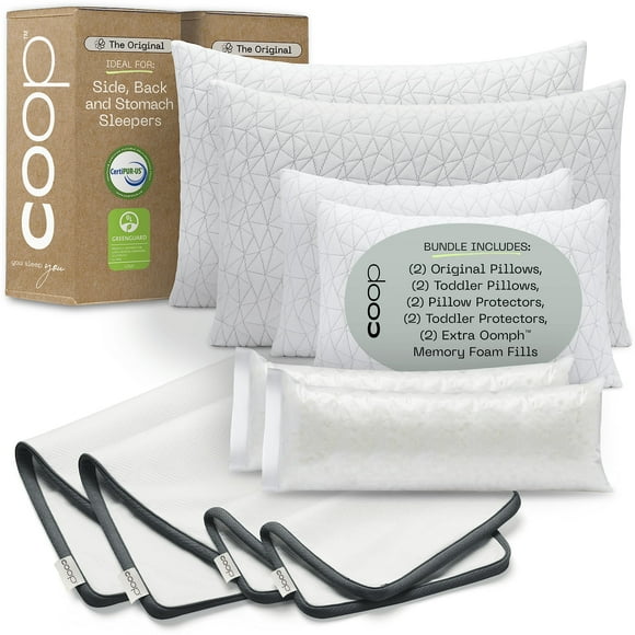 Coop Home Goods Original Pillows King, Toddler Pillows, Ultra-Tech King Protectors, and Ultra-Tech Toddler Protectors White