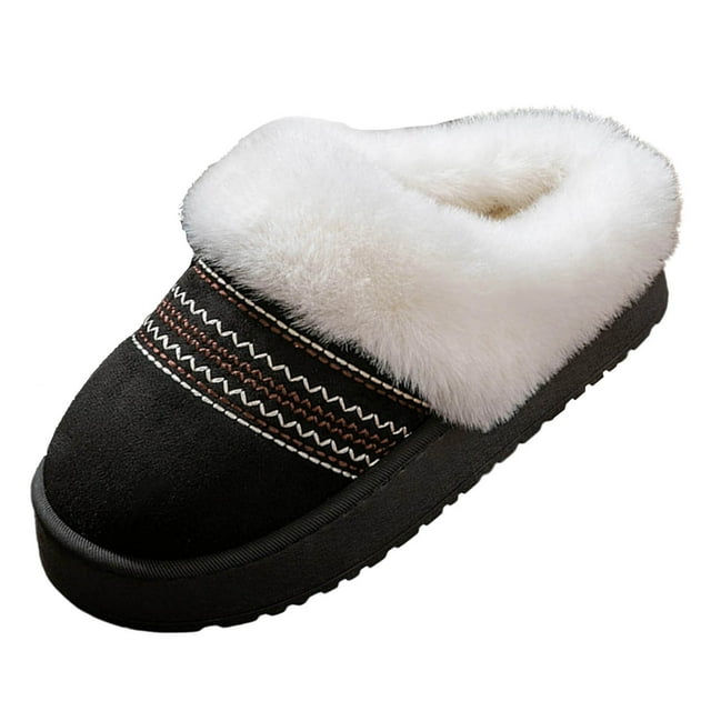 Fsgntruao Women's Texture One Foot Kick Large Size Winter Thick Bottom With Thick Worn For Home Slippers