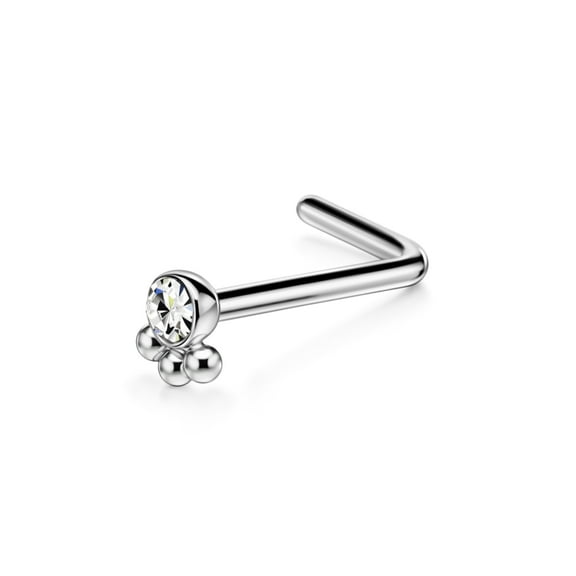 20g L Bend Nose Stud with CZ Surgical Steel Dog Paw with Triple Balls Nose Studs for Women Nose Rings Studs 20 Gauge Nostril Piercing Jewelry Silver
