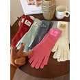 thumbnail image 2 of Guantes largos de punto para otoño e invierno, con parche de color sólido, bonitos guantes de cinco dedos cálidos con correa extendida para la muñeca y dedos con fugas para pantalla táctil, 2 of 6