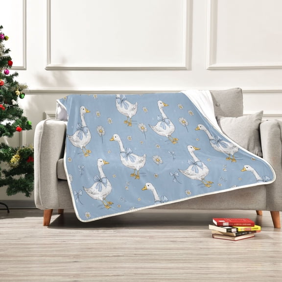 50x60 inch Crystal Fleece & Arctic Fleece Blanket Soft Bed Throws for Home or Camping Cute Geese and Daisies