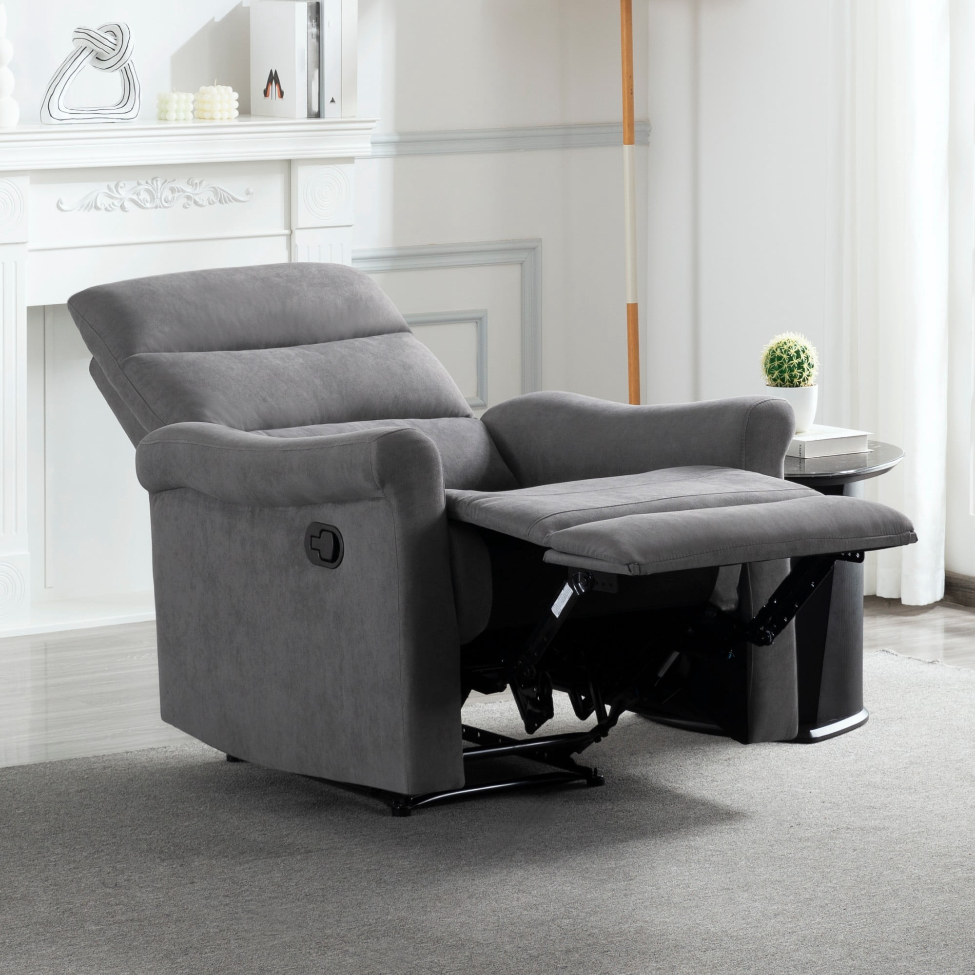 Gewnee 31.89" Manual Recliner Chair, Adjustable Reclining Lounge Chair, Linen Upholstered Wood & Metal Frame Single Sofa Recliner for Living Room, Office, Dark Grey