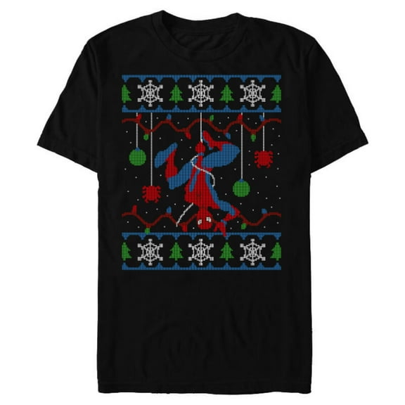 Marvel Spider-Man Upside Down Ugly Christmas Sweater - Short Sleeve Blended T-Shirt for Adults - Customized-Black