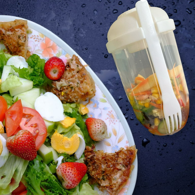 Portable Fruit and Vegetable Salad Cup Container with Fork and Salad  Dressing Holder, Fresh Salad to Go Container Set, Use This Bowl for Picnic,  Lunch to Go, Made with Plastic Bottle, Eat